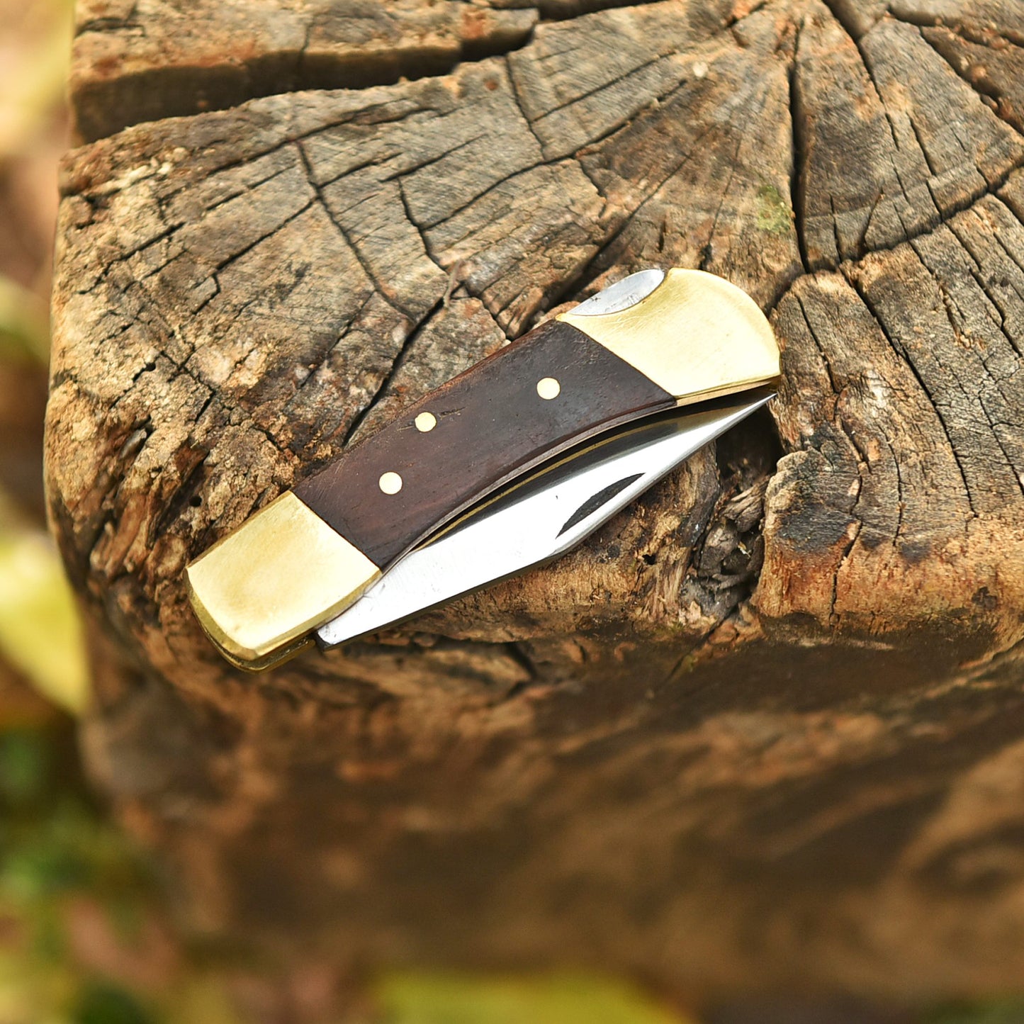 Handmade Carbon 1095 Steel Folding Blade Pocket Knife Wood Brass Handle