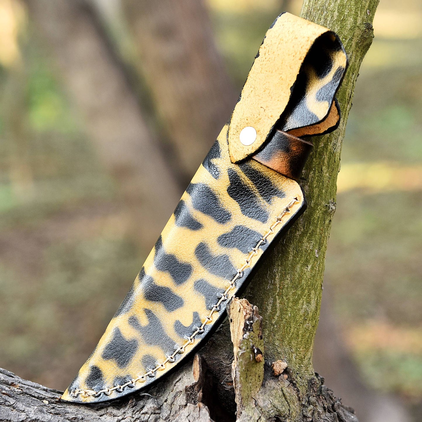 Custom Handcrafted Collector’s Edition Leopard Print Leather Knife Sheath