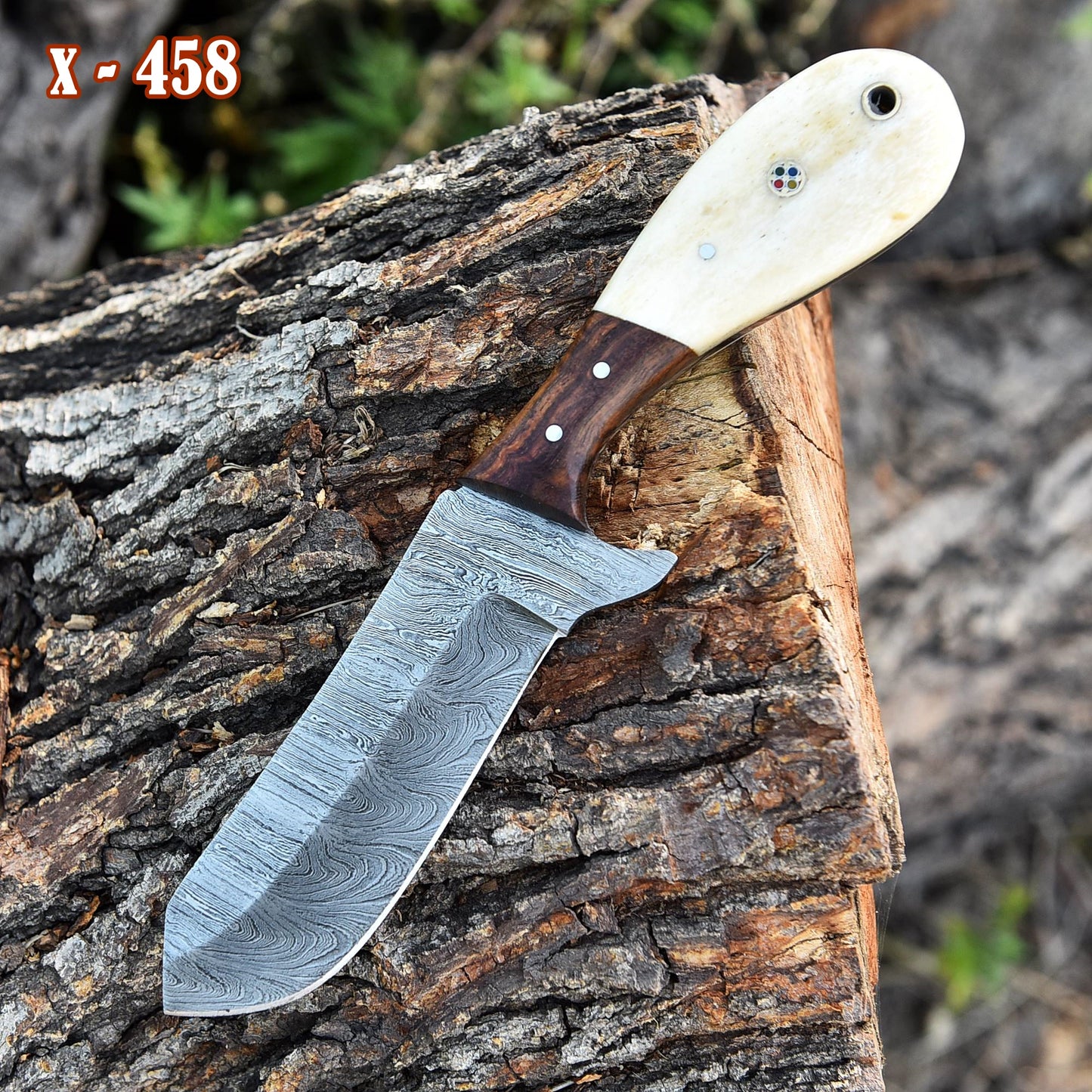 Custom Handmade Damascus Steel Blade Skinner Knife Outdoor Hunting
