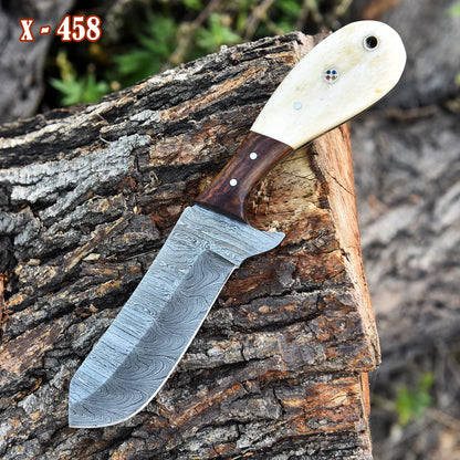 Custom Handmade Damascus Steel Blade Skinner Knife Outdoor Hunting