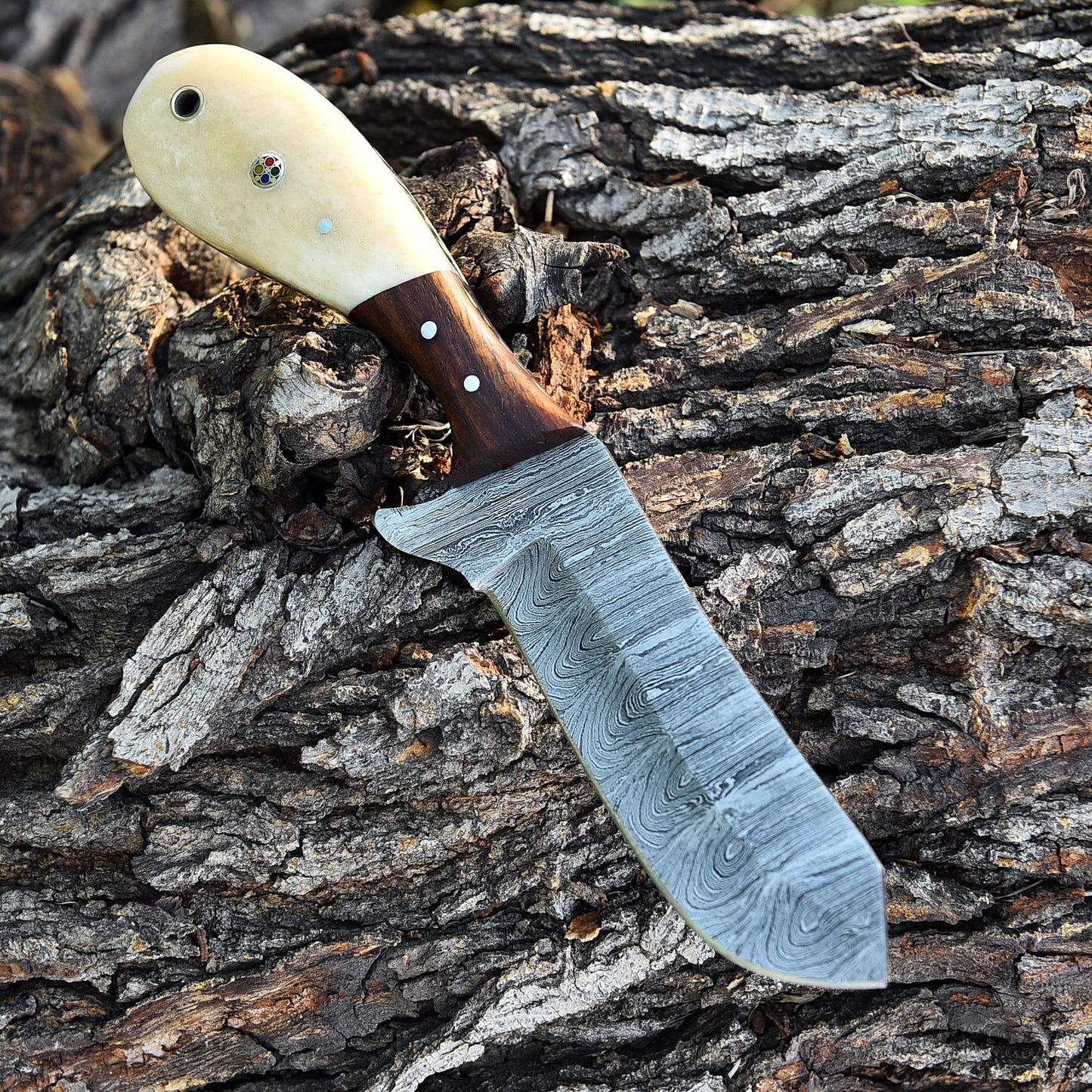 Custom Handmade Damascus Steel Blade Skinner Knife Outdoor Hunting