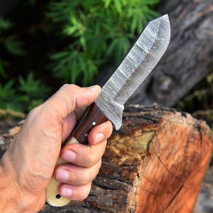 Custom Handmade Damascus Steel Blade Skinner Knife Outdoor Hunting