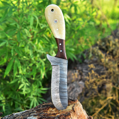 Custom Handmade Damascus Steel Blade Skinner Knife Outdoor Hunting
