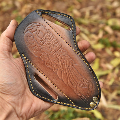 Handmade Leather Fixed Blade Knife Sheath Skull Embossed Belt Holster