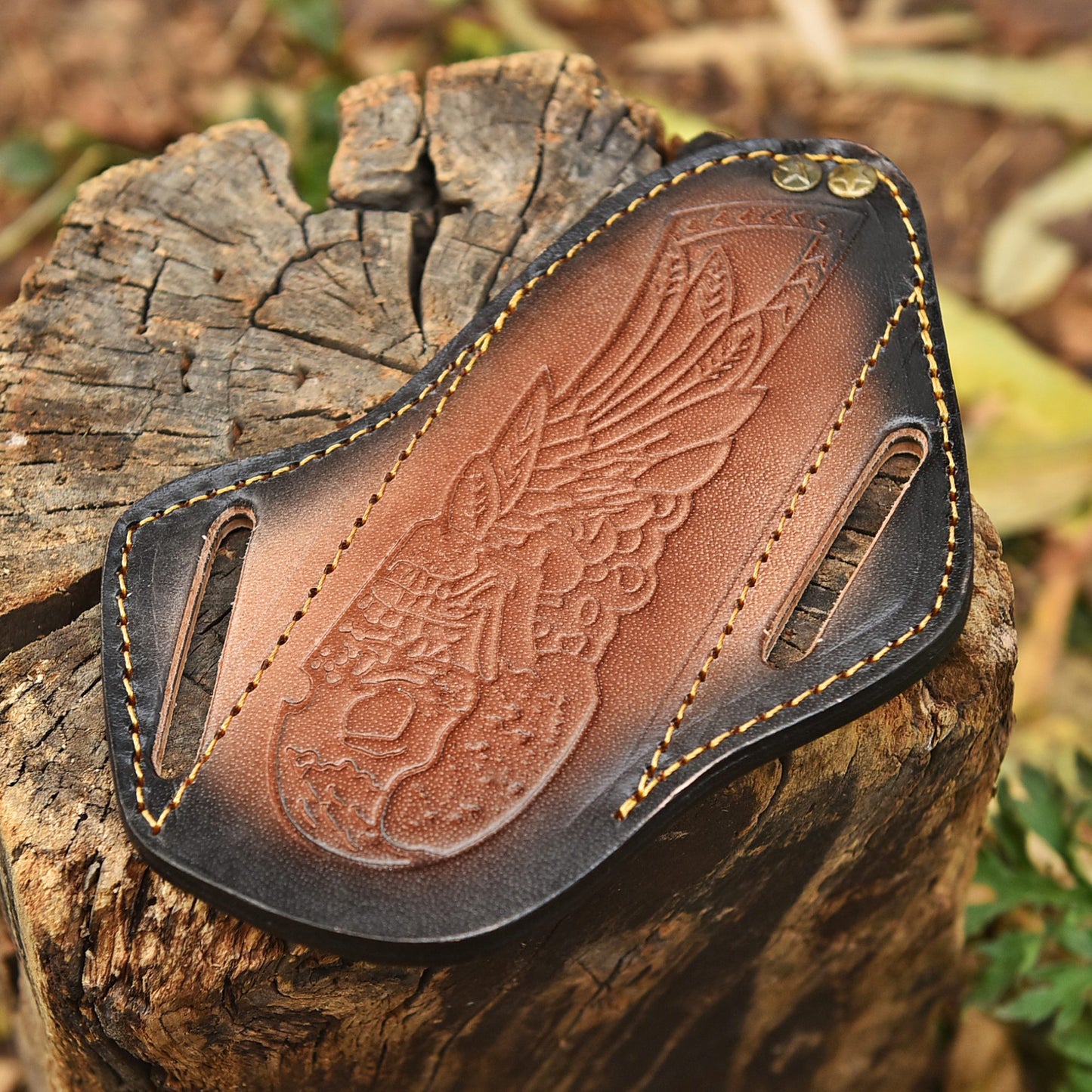 Handmade Leather Fixed Blade Knife Sheath Skull Embossed Belt Holster