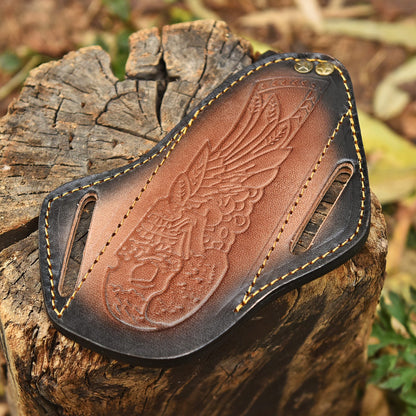 Handmade Leather Fixed Blade Knife Sheath Skull Embossed Belt Holster