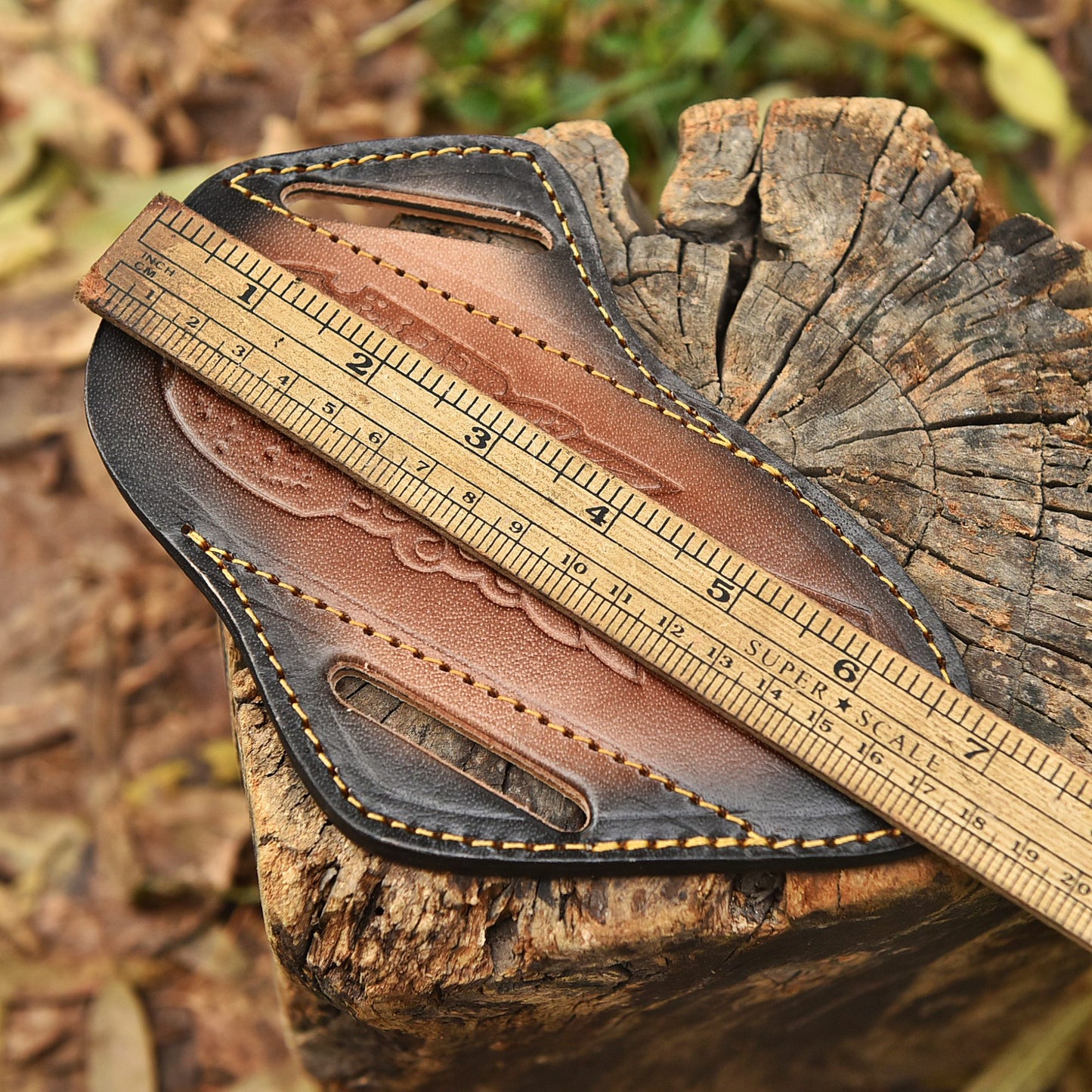 Handmade Leather Fixed Blade Knife Sheath Skull Embossed Belt Holster