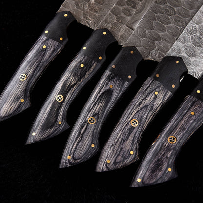 Handmade Damascus Steel Chef Knife Set - Full Tang, 5 Pieces