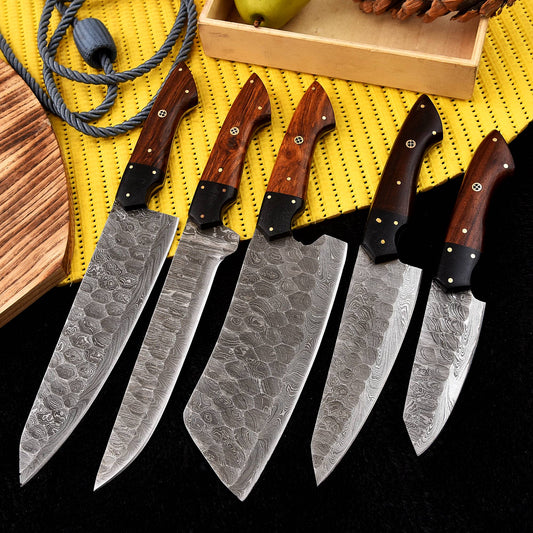 Handcrafted Damascus Steel Gyuto Chef's Knife Kitchen Knives Set x-223