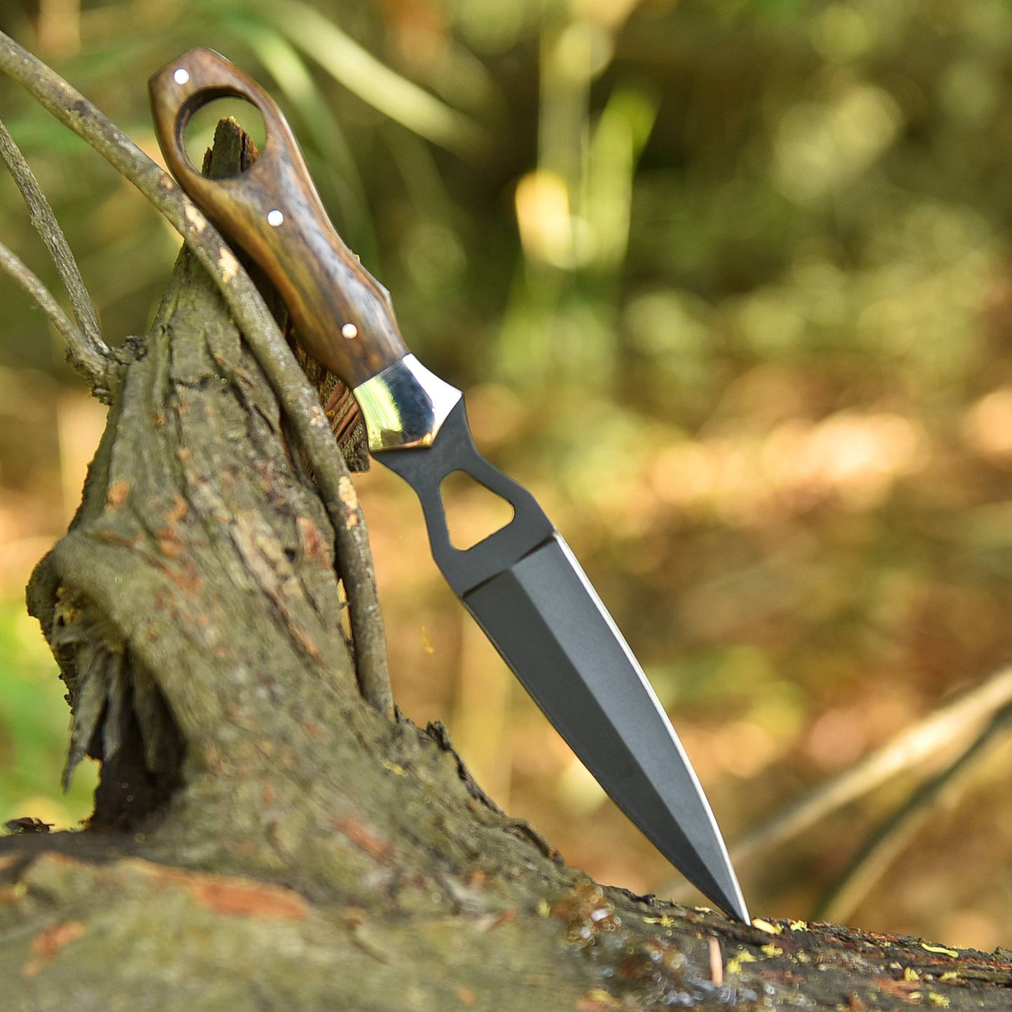 Handcrafted Hiking Double Edge Dagger Knife Steel Bolster Wood Handle