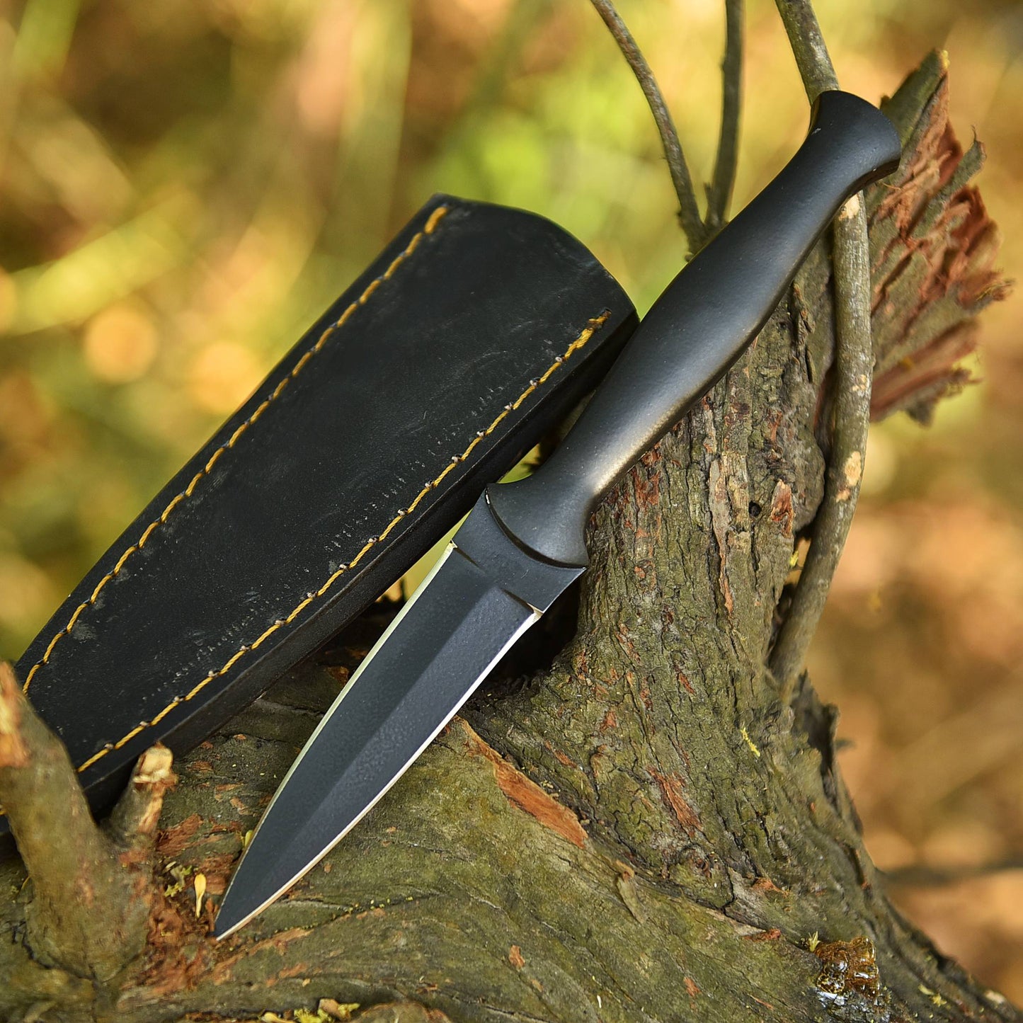 Outdoor Adventure Double Edge Carbon Steel Powder Coat Dagger Knife