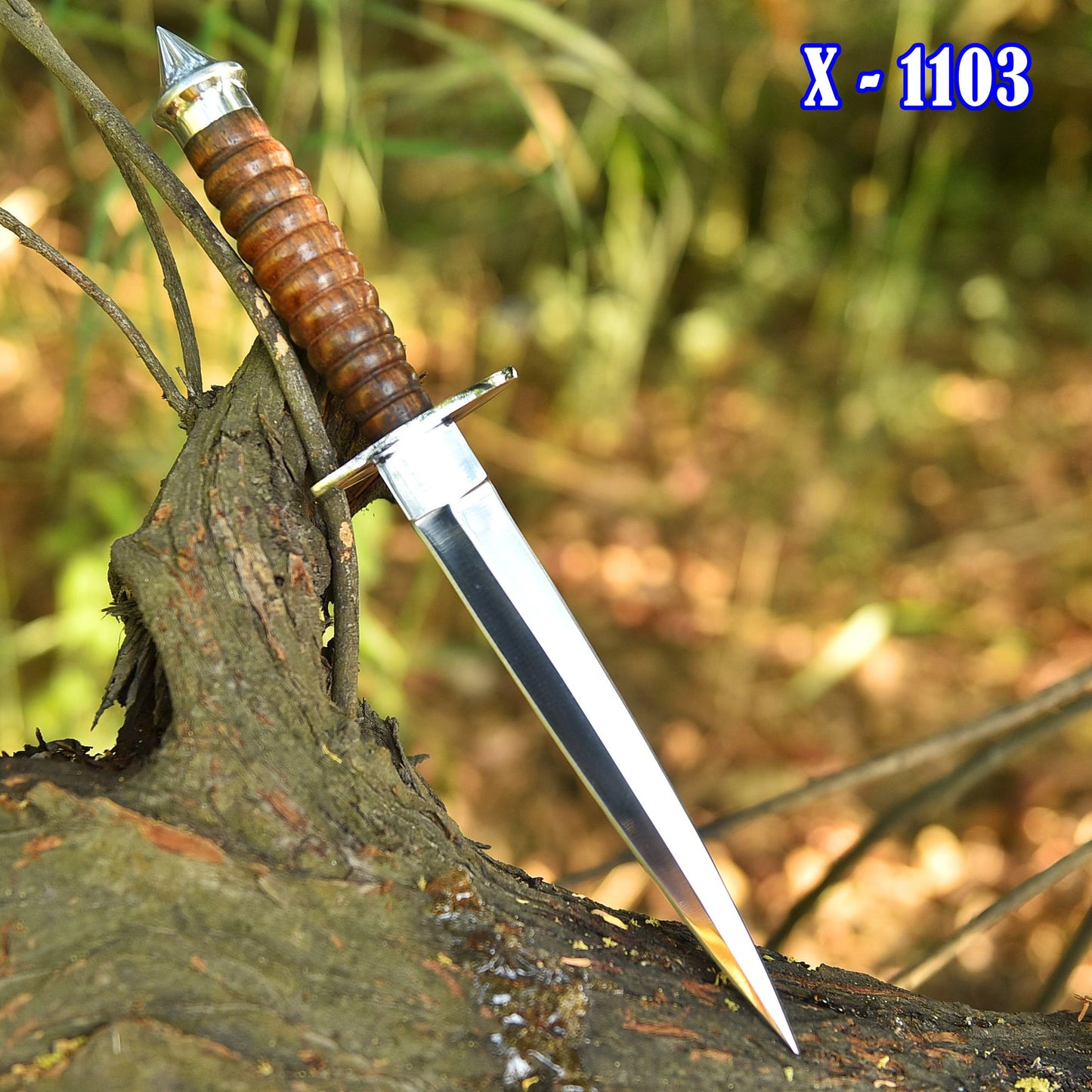 High Performance Double Edge Carbon Steel High Polish Dagger Wood Handle