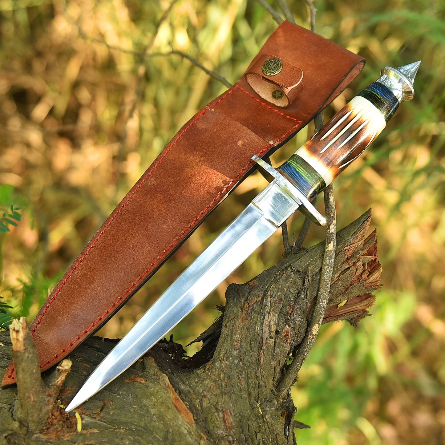 Luxury Custom Forged Hunting Carbon Steel Double Edge Dagger Stage Handle