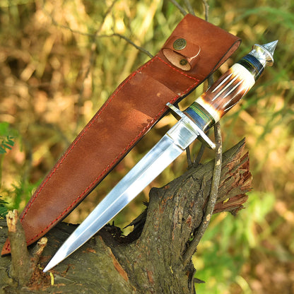 Luxury Custom Forged Hunting Carbon Steel Double Edge Dagger Stage Handle