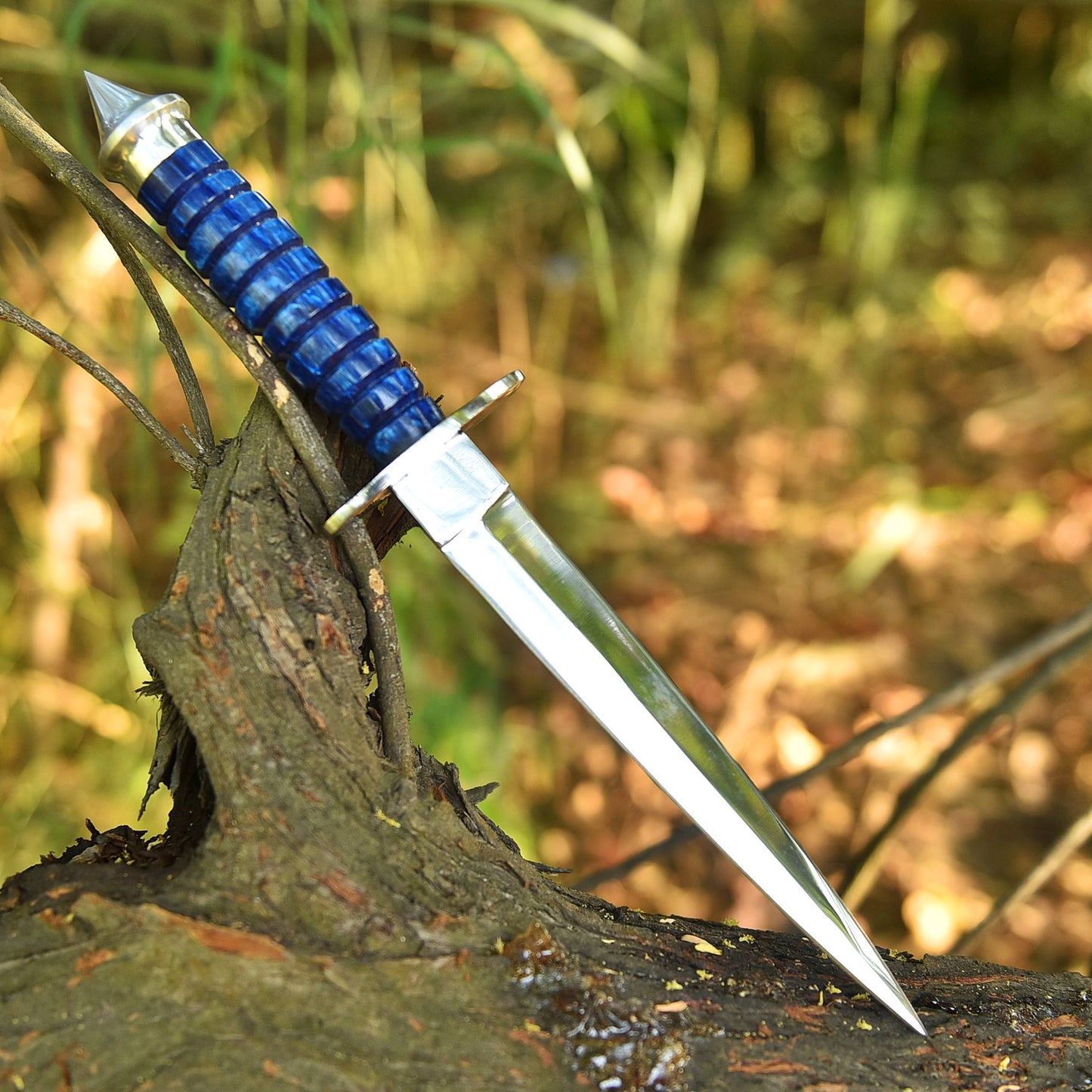 Luxury Mirror Polish Double Edge Dagger Knife Resin Handle With Sheath