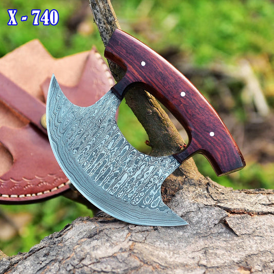 Handmade Forged Damascus Steel Ulu Knife Full Tang Pizza Cutter x-740