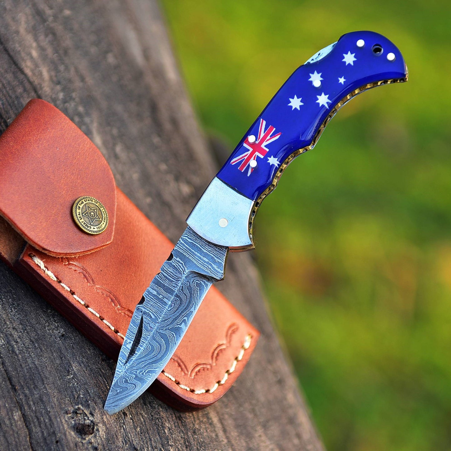 Customs Handmade Damascus Steel Folding Blade Pocket Knife With Sheath