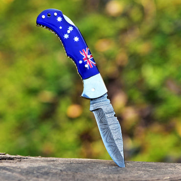 Customs Handmade Damascus Steel Folding Blade Pocket Knife With Sheath