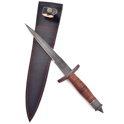 Classic Vintage Military Inspired V-42  Double Edge Dagger Leather Handle