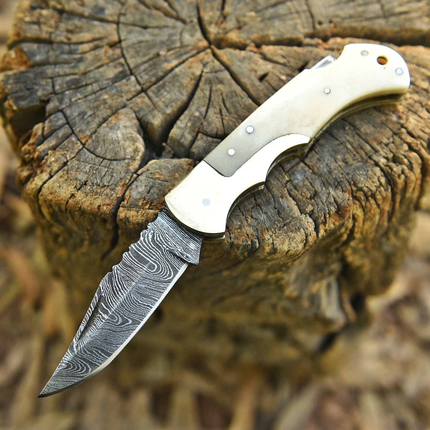 Outdoor Camping Handmade Damascus Steel Folding Blade Pocket Knife