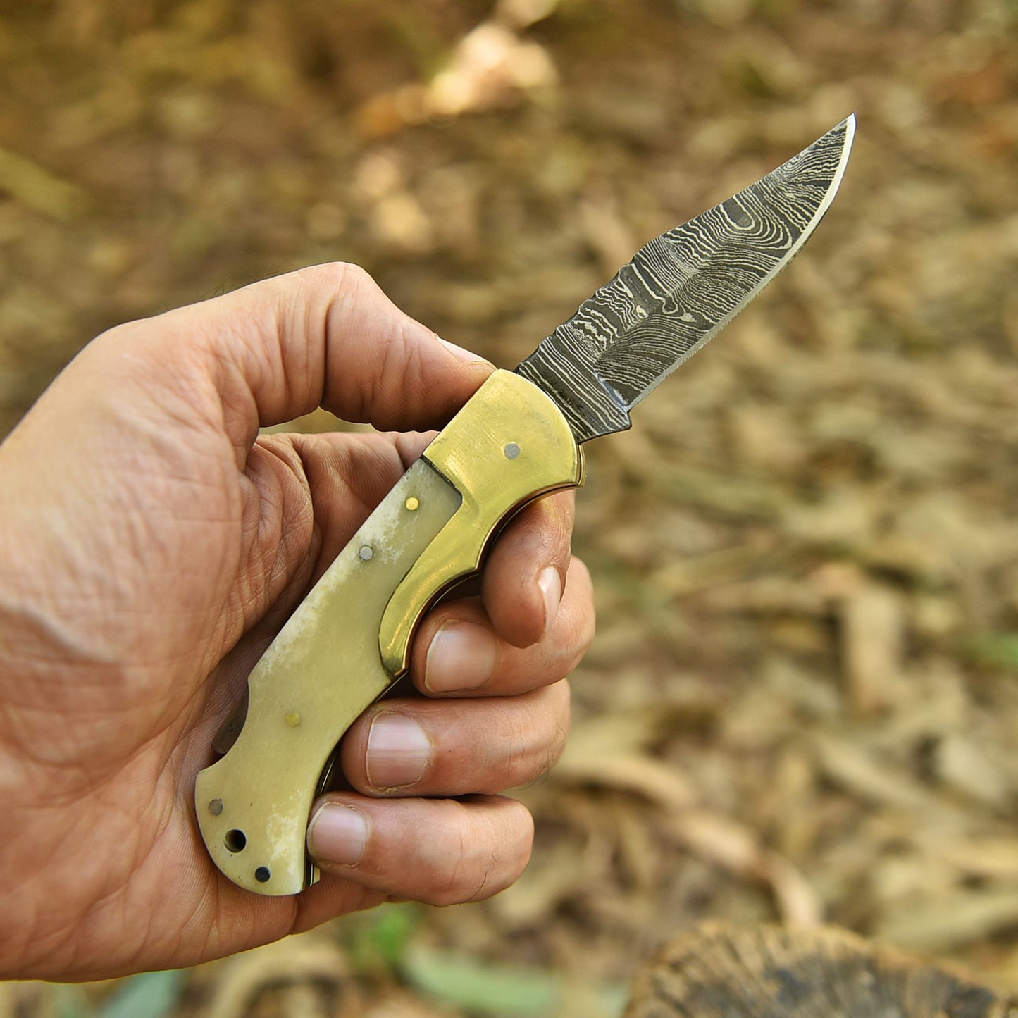 Outdoor Camping Handmade Damascus Steel Folding Blade Pocket Knife