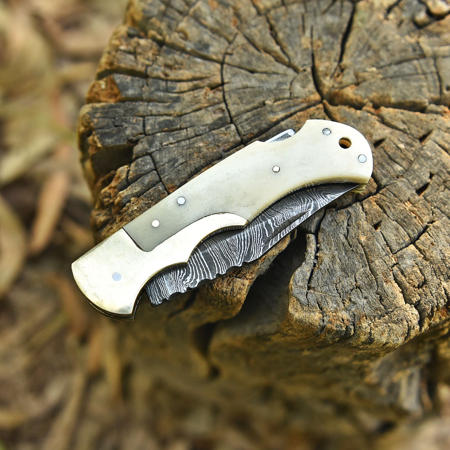 Outdoor Camping Handmade Damascus Steel Folding Blade Pocket Knife