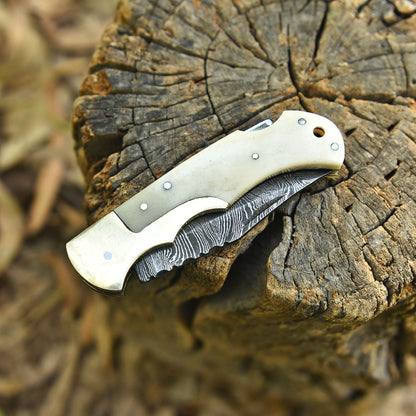 Outdoor Camping Handmade Damascus Steel Folding Blade Pocket Knife