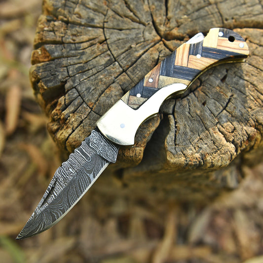 Professional EDC Handmade Damascus Steel Folding Blade Pocket Knife