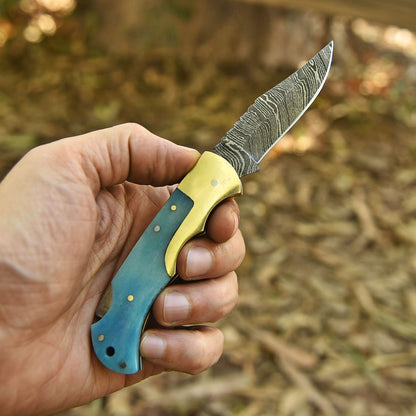 Custom Handmade Damascus Steel Blade Folding Pocket Knife With Sheath