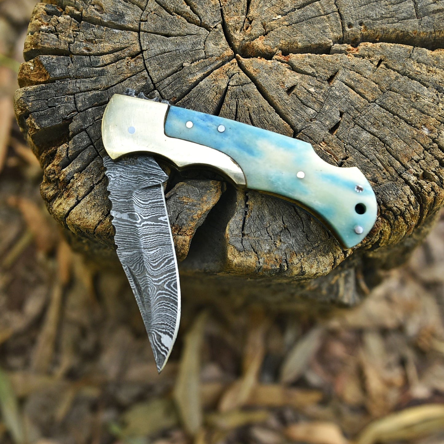 Custom Handmade Damascus Steel Blade Folding Pocket Knife With Sheath