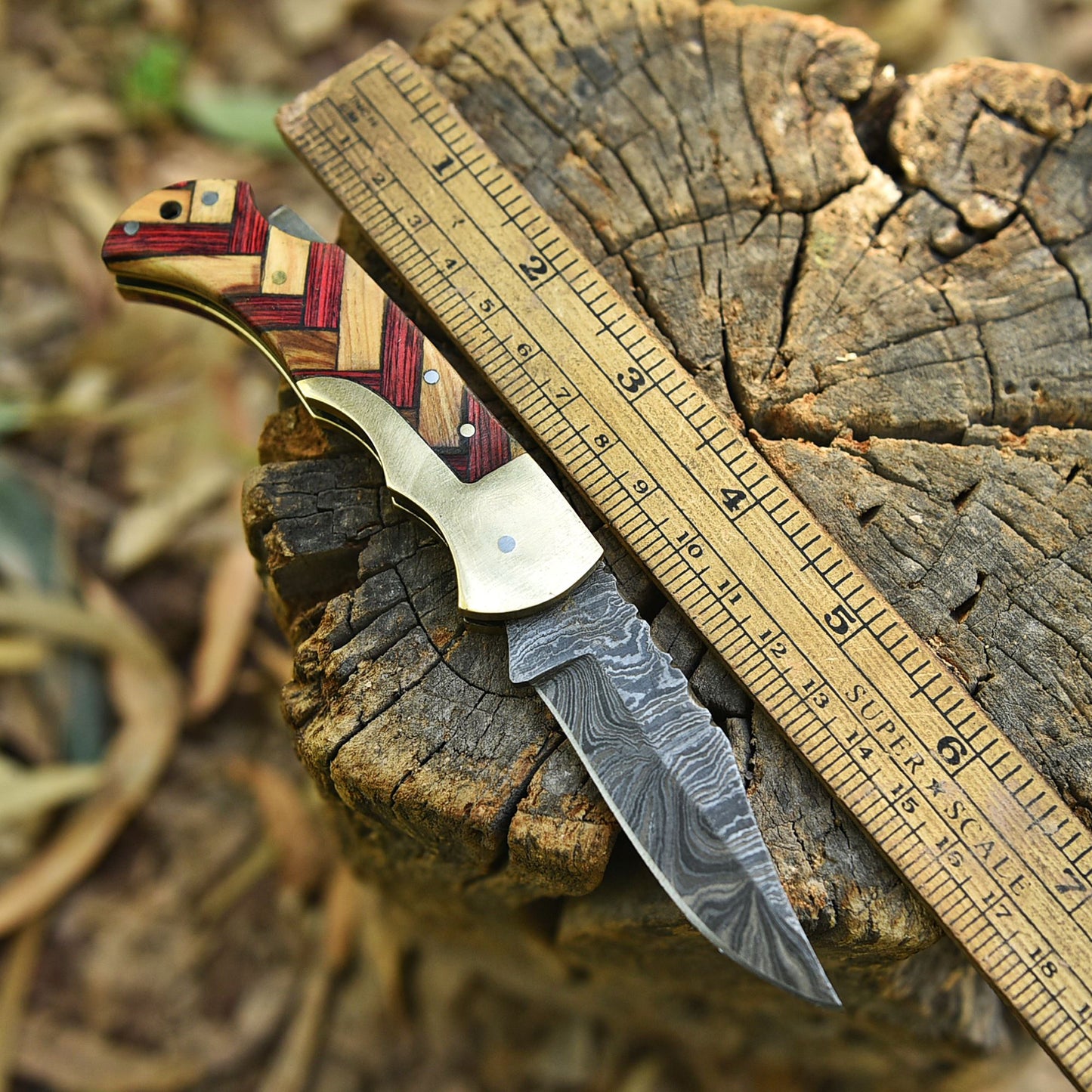 EDC Handmade Damascus Steel Folding Blade Pocket Camping Hiking Knife