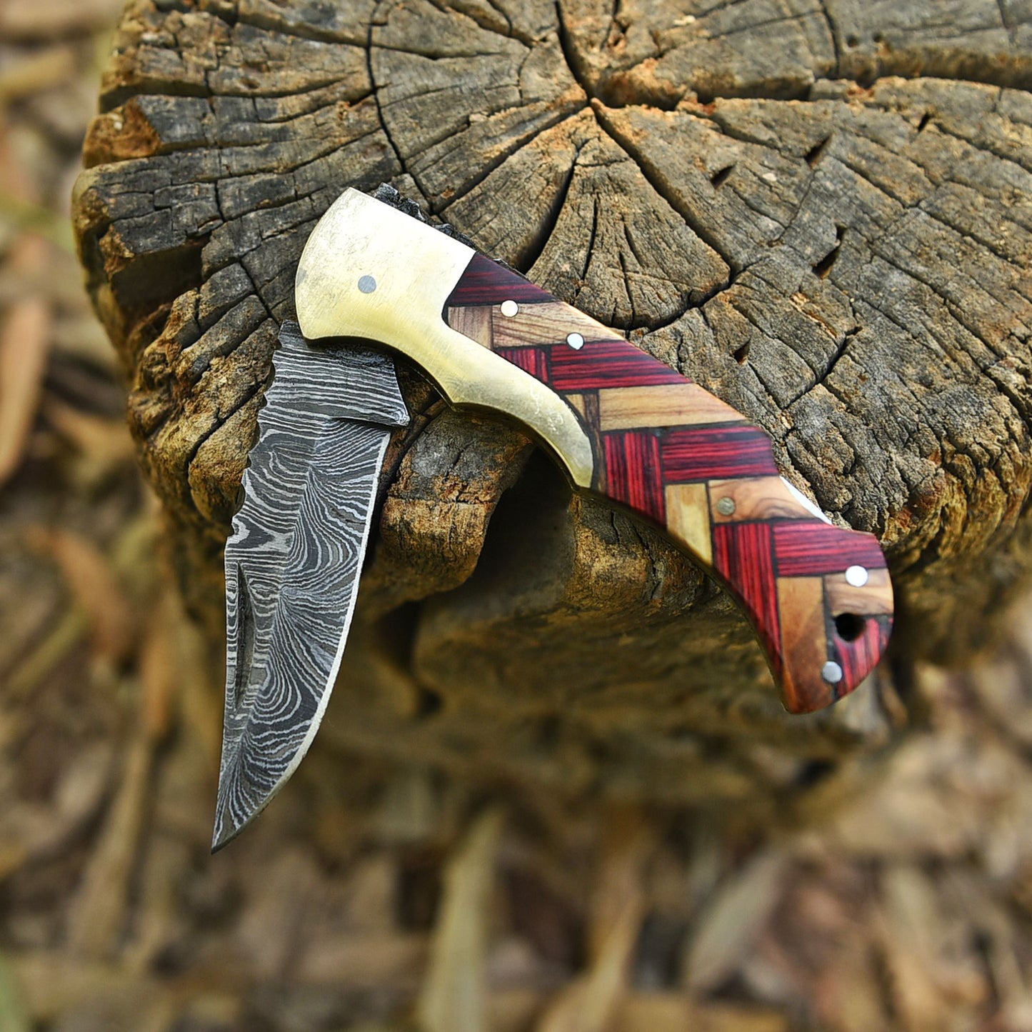 EDC Handmade Damascus Steel Folding Blade Pocket Camping Hiking Knife