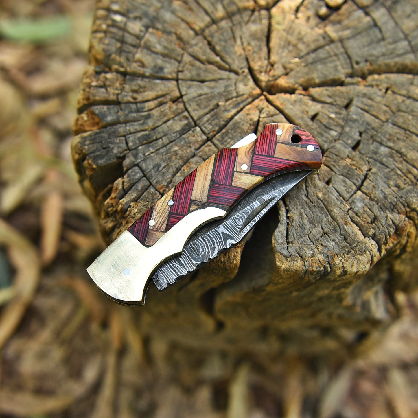 EDC Handmade Damascus Steel Folding Blade Pocket Camping Hiking Knife