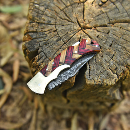 EDC Handmade Damascus Steel Folding Blade Pocket Camping Hiking Knife