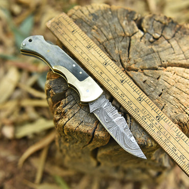 Outdoor Camping Hunting Damascus Steel Folding Knife Camel Bone Handle