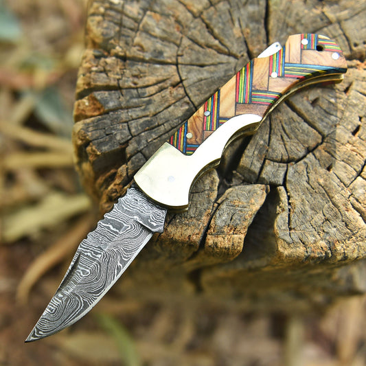 Master Crafted Handmade Damascus Steel Folding Blade Pocket Knife