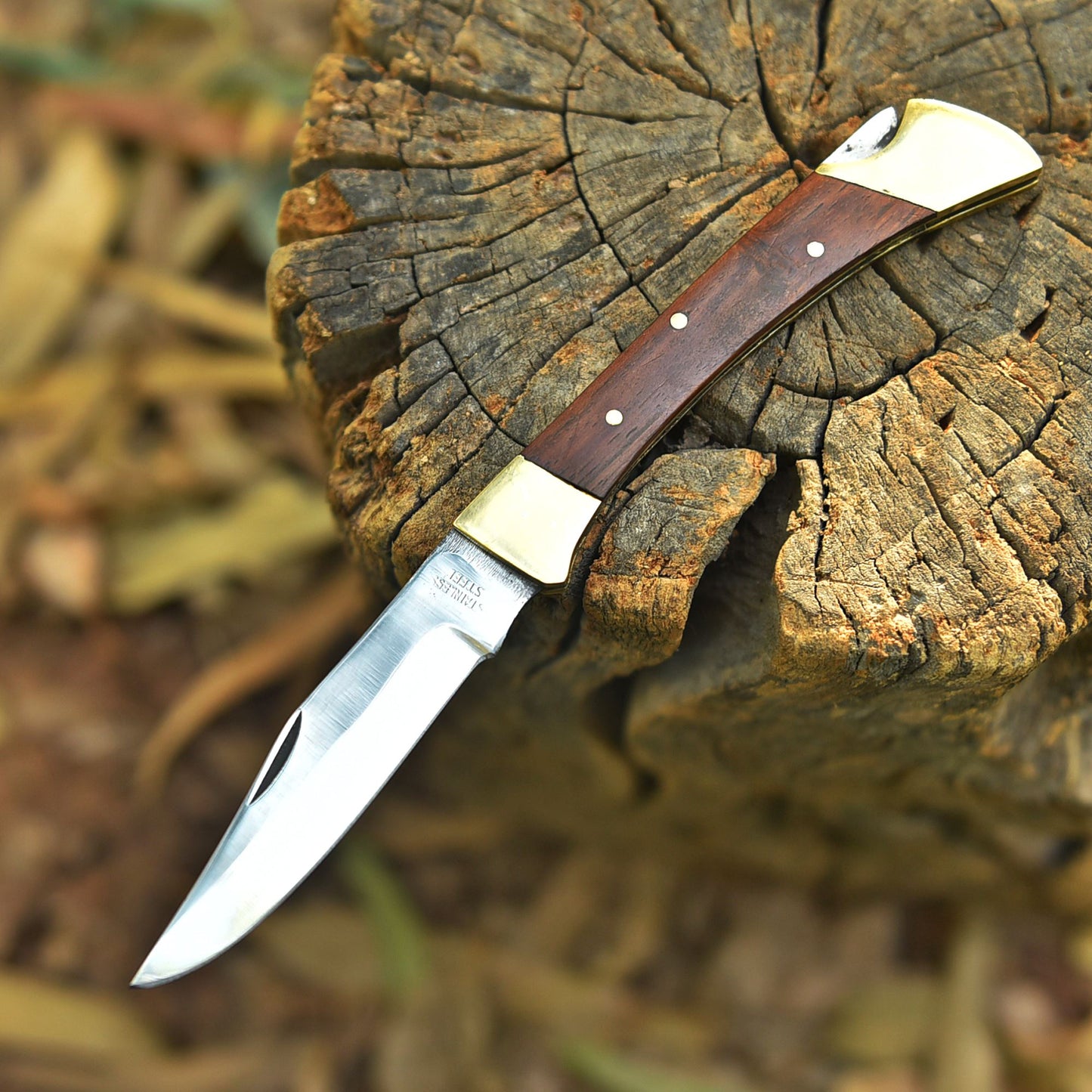 Classic Handmade 1095 Carbon Steel Folding Blade Pocket Knife Wood Handle