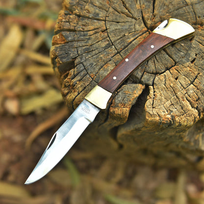 Classic Handmade 1095 Carbon Steel Folding Blade Pocket Knife Wood Handle