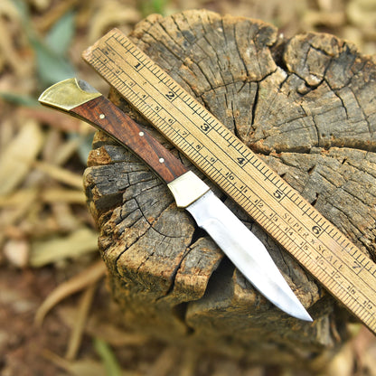 Classic Handmade 1095 Carbon Steel Folding Blade Pocket Knife Wood Handle