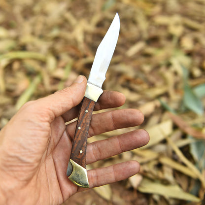 Classic Handmade 1095 Carbon Steel Folding Blade Pocket Knife Wood Handle