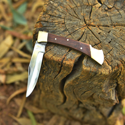 Classic Handmade 1095 Carbon Steel Folding Blade Pocket Knife Wood Handle