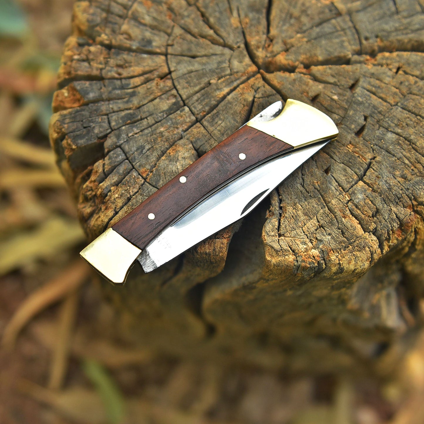 Classic Handmade 1095 Carbon Steel Folding Blade Pocket Knife Wood Handle