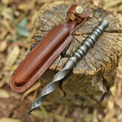 Collector Grade Handmade Damascus Steel Twist Dagger With Sheath