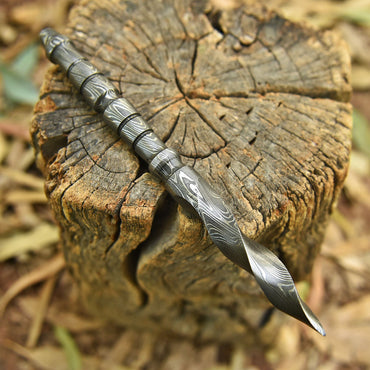 Handmade Damascus Steel Twist Blade Dagger Hunting Adventure Knife With Sheath