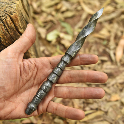 Handmade Damascus Steel Twist Blade Dagger Hunting Adventure Knife With Sheath