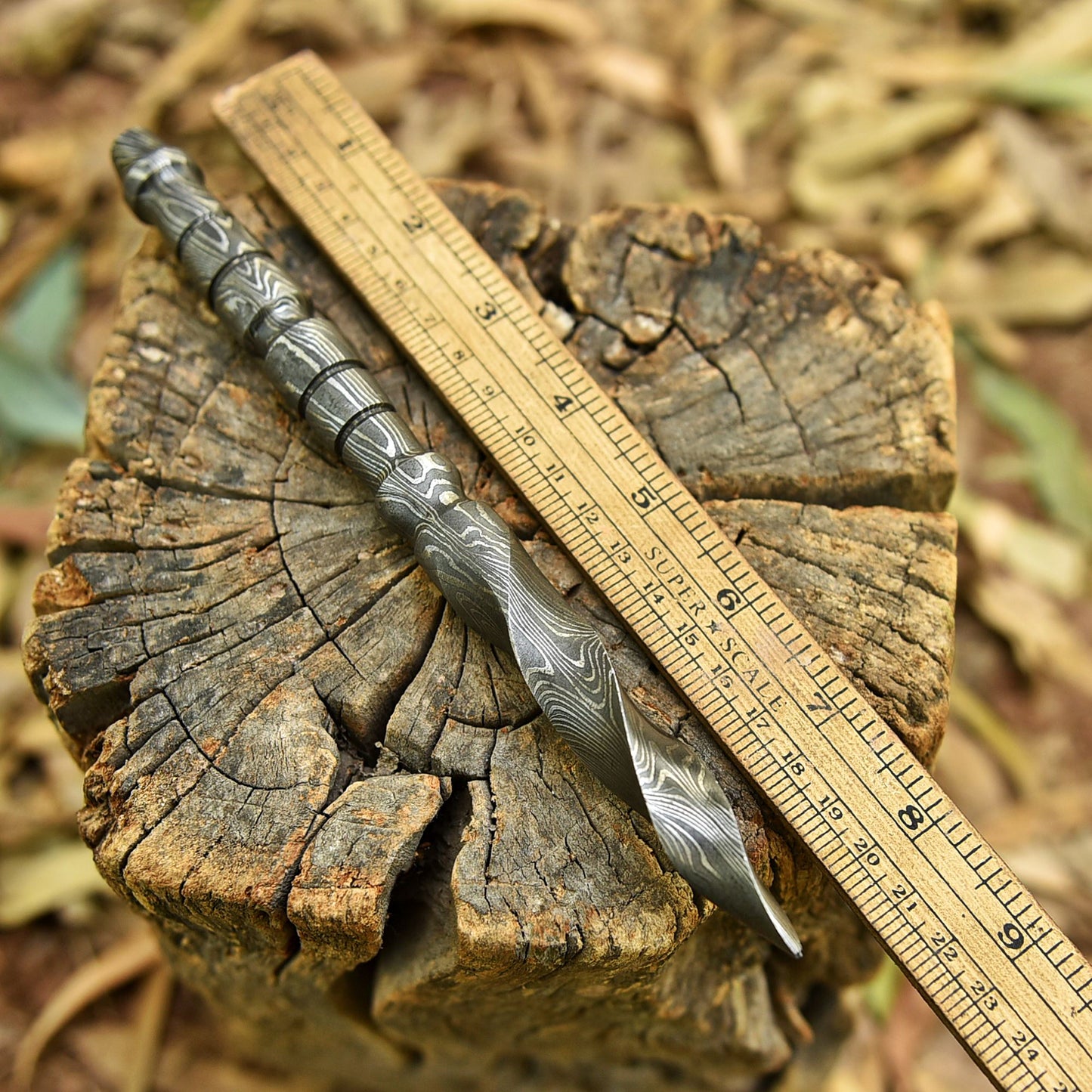 Handmade Damascus Steel Twist Blade Dagger Hunting Adventure Knife With Sheath