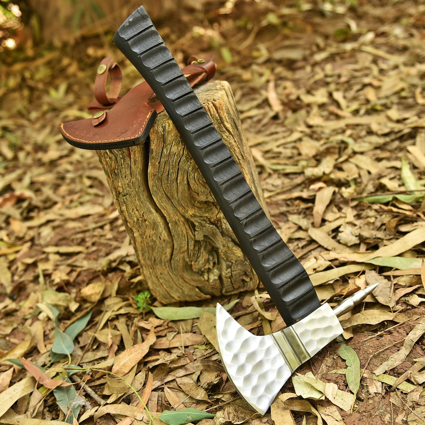 Custom Forged Carbon Steel Viking Axe with Wood , Viking Bearded Camping Axe