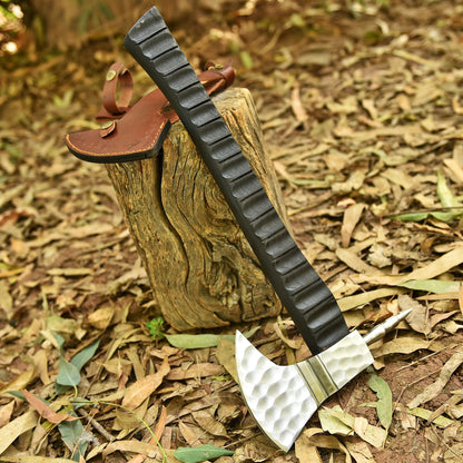 Custom Forged Carbon Steel Viking Axe with Wood , Viking Bearded Camping Axe