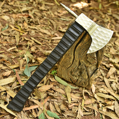 Custom Forged Carbon Steel Viking Axe with Wood , Viking Bearded Camping Axe