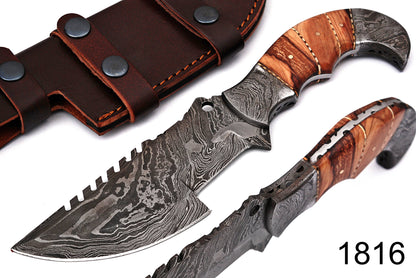 Handmade Damascus Steel Tracker Knife - Premium Quality for Hunting, Camping, and Survival